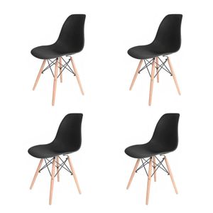 Cj Com 4 Cadeiras De Jantar Seatco Eames Em Polipropileno Preto