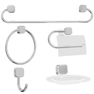 Kit De Acessorios Para Banheiro Samba Quadrado 5 Pecas Cromado - Japi