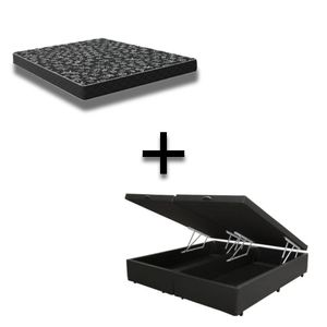 Cama Box Baú Casal 138 Bipartido Tecido Sintético Preto Com Colchão Espuma D20 - Tampo Preto Bello Box 12cm