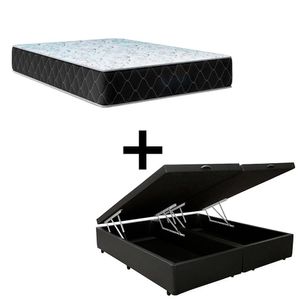 Cama Box Baú King 193 Tecido Sintético Preto Com Colchão Marrocos - Poliéster - Espuma D33 30cm