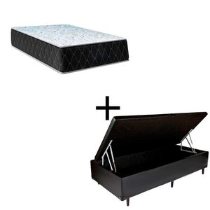 Cama Box Baú Solteiro 88 Tecido Sintético Preto Com Colchão Marrocos - Poliéster - Espuma D33 30cm
