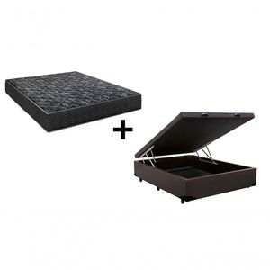 Cama Box Baú Casal 138 Tecido Sintético Marrom Com Colchão Lisboa Bello Box Espuma D28 Preto