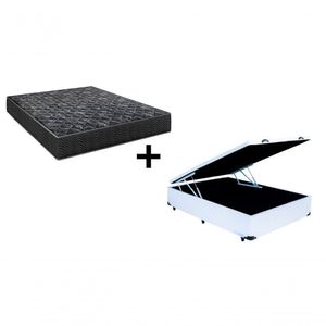 Cama Box Baú Casal 138 Tecido Sintético Branco Com Colchão Lisboa Bello Box Espuma D28 Preto