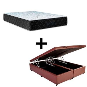 Cama Baú Casal 138 Bipartido Tecido Sintético Marrom Com Colchão Marrocos - Poliéster - Espuma D33 30cm