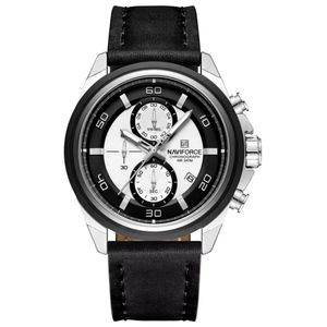 Relógio Masculino Pulseira De Couro Genuíno Com Cronógrafo De Quartzo Esportivo 30m Branco Prata