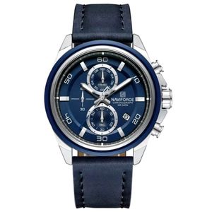 Relógio Masculino Pulseira De Couro Genuíno Com Cronógrafo De Quartzo Esportivo 30m Azul Prata