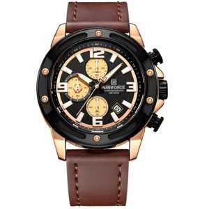 Relógio De Quartzo Masculino Multifuncional Com Cronógrafo à Prova D'água 3atm Marrom Dourado