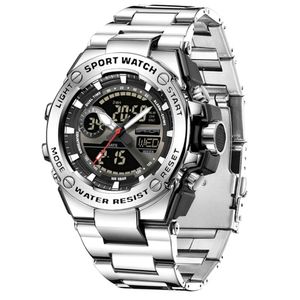 Relógio Dual Display Digital Com Pulseira Silicone Multifuncional Impermeavel Prata