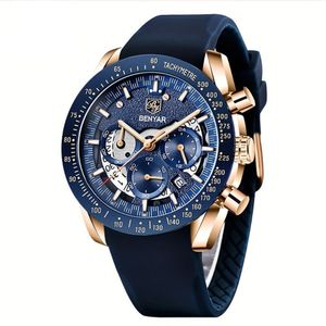 Relógio, Cronógrafo, Movimento Analógico De Quartzo, De Pulso Esportivo Dourado E Azul