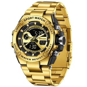 Relógio Dual Display Digital Com Pulseira Silicone Multifuncional Impermeavel Dourado