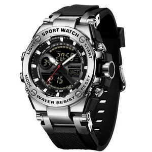 Relógio Dual Display Digital Com Pulseira Silicone Multifuncional Impermeavel Preto Prata