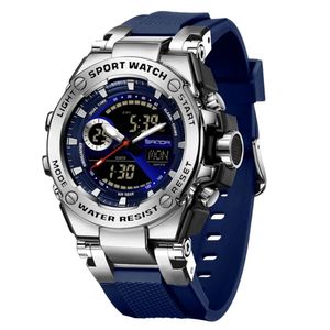 Relógio Dual Display Digital Com Pulseira Silicone Multifuncional Impermeavel Azul Prata
