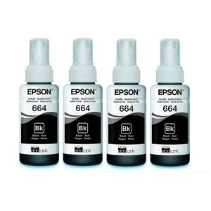 Kit 4 Tintas T664 664 Preto Original Epson T664 L395 L380 L375 L220 L455 - Refil