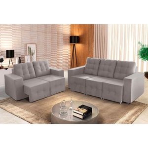 Sofá Veneza 5 Lugares, Conjunto 3e2 - Retrátil - De Casa Décor E Estofados Cinza
