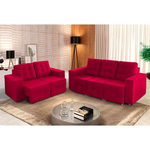 Sofá Veneza 5 Lugares, Conjunto 3e2 - Retrátil - De Casa Décor E Estofados Vermelho