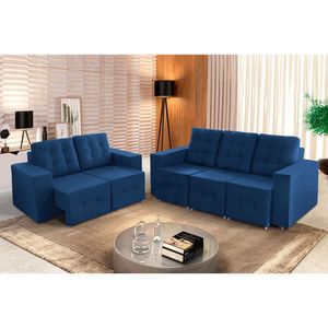 Sofá Veneza 5 Lugares, Conjunto 3e2 - Retrátil - De Casa Décor E Estofados Azul