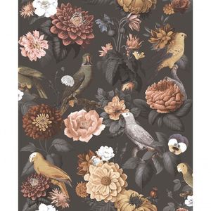 Papel De Parede Botany House Floral Cinza Escuro 15549
