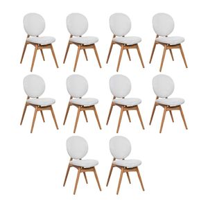 Kit 10 Cadeiras De Jantar Lotus Estrutura Aço Carbono Laminado Natural Com Estofado Linho Cru