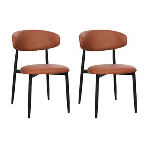 Kit 2 Cadeiras De Jantar Lucy Estrutura Aço Carbono Laminado Preto Com Estofado Poliuretano Caramelo