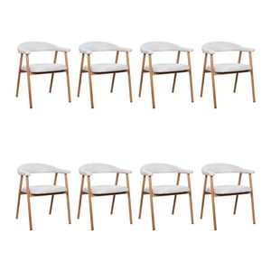 Kit 8 Cadeiras De Jantar Luana Estrutura Aço Carbono Laminado Natural Com Estofado Linho Cru