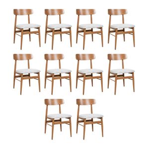 Kit 10 Cadeiras De Jantar Delta Estrutura Aço Carbono Laminado Natural Com Estofado Linho Cru
