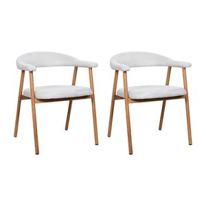 Kit 2 Cadeiras De Jantar Luana Estrutura Aço Carbono Laminado Natural Com Estofado Linho Cru