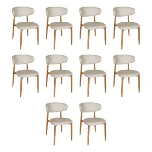 Kit 10 Cadeiras De Jantar Lucy Estrutura Aço Carbono Laminado Natural Com Estofado Linho Cru
