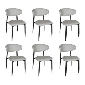 Kit 6 Cadeiras De Jantar Lucy Estrutura Aço Carbono Laminado Preto Com Estofado Linho Cinza