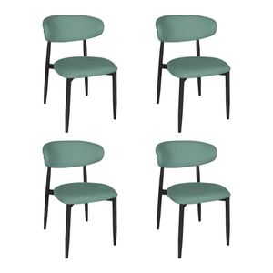 Kit 4 Cadeiras De Jantar Lucy Estrutura Aço Carbono Laminado Preto Com Estofado Linho Verde