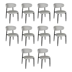 Kit 10 Cadeiras De Jantar Lucy Estrutura Aço Carbono Laminado Preto Com Estofado Linho Cinza