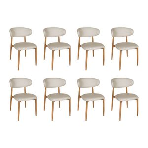 Kit 8 Cadeiras De Jantar Lucy Estrutura Aço Carbono Laminado Natural Com Estofado Linho Cru