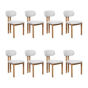 Kit 8 Cadeiras De Jantar Tulipa Estrutura Aço Carbono Laminado Natural Com Estofado Linho Cru