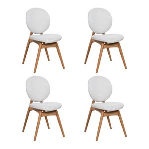 Kit 4 Cadeiras De Jantar Lotus Estrutura Aço Carbono Laminado Natural Com Estofado Linho Cru