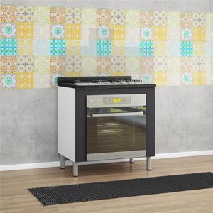 Balcão Para Forno E Cooktop Rubi Com 5 Bocas Bartira Branco Com Grafite
