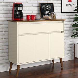 Aparador Buffet Zeus 1 Gaveta E 3 Portas Pés Madeira Maciça Off White/freijo Off White/freijo