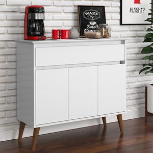 Aparador Buffet Zeus 1 Gaveta E 3 Portas Pés Madeira Maciça Branco Branco