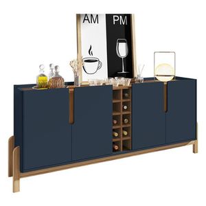 Aparador Buffet Sala Lizz 190cm Com Pés De Madeira Maciça Azul Cobalto/cedro Azul Cobalto/cedro