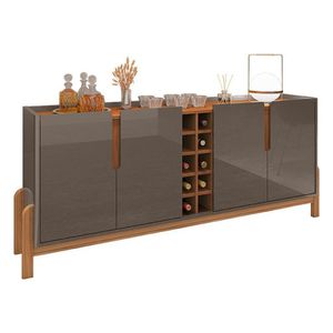 Aparador Buffet Sala Lizz 190cm Com Pés De Madeira Maciça Cinza Perola/cedro Cinza Perola/cedro