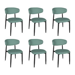 Kit 6 Cadeiras De Jantar Lucy Estrutura Aço Carbono Laminado Preto Com Estofado Linho Verde