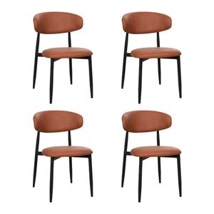 Kit 4 Cadeiras De Jantar Lucy Estrutura Aço Carbono Laminado Preto Com Estofado Poliuretano Caramelo