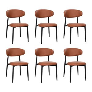 Kit 6 Cadeiras De Jantar Lucy Estrutura Aço Carbono Laminado Preto Com Estofado Poliuretano Caramelo