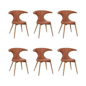 Kit 6 Cadeiras Jantar Lela Estrutura Aço Carbono Laminado Natural Com Estofado Poliuretano Caramelo