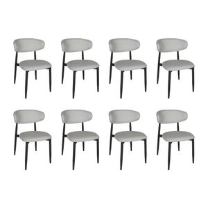 Kit 8 Cadeiras De Jantar Lucy Estrutura Aço Carbono Laminado Preto Com Estofado Linho Cinza