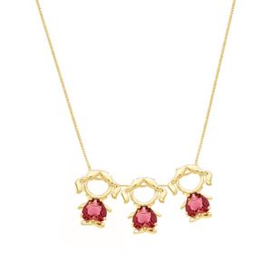 Colar Filhas Tres Meninas Cristal Vermelho Banhado Ouro
