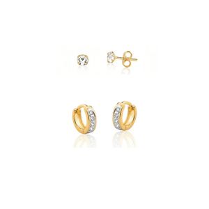Kit De 2 Brincos - Argolinhas E Ponto De Luz Para Segundo Furo Banhadas Em Ouro 18k