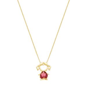 Colar Mae E Filha Menina Com Cristal Vermelho Banhado Ouro