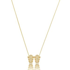 Colar Filhas Duas Meninas Com Zirconias Banhado Em Ouro 18k