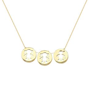 Colar Com Pingentes Filhos Duas Meninas Um Menino Com Zirconia Banhado Ouro