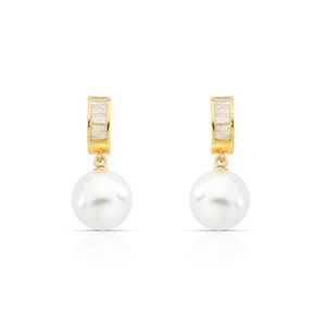 Brinco De Pérolas Clarice Com Zirconias Navete Banhado A Ouro 18k