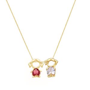 Colar Mãe E Filhas Duas Meninas Cristal Banhado Ouro 18k
